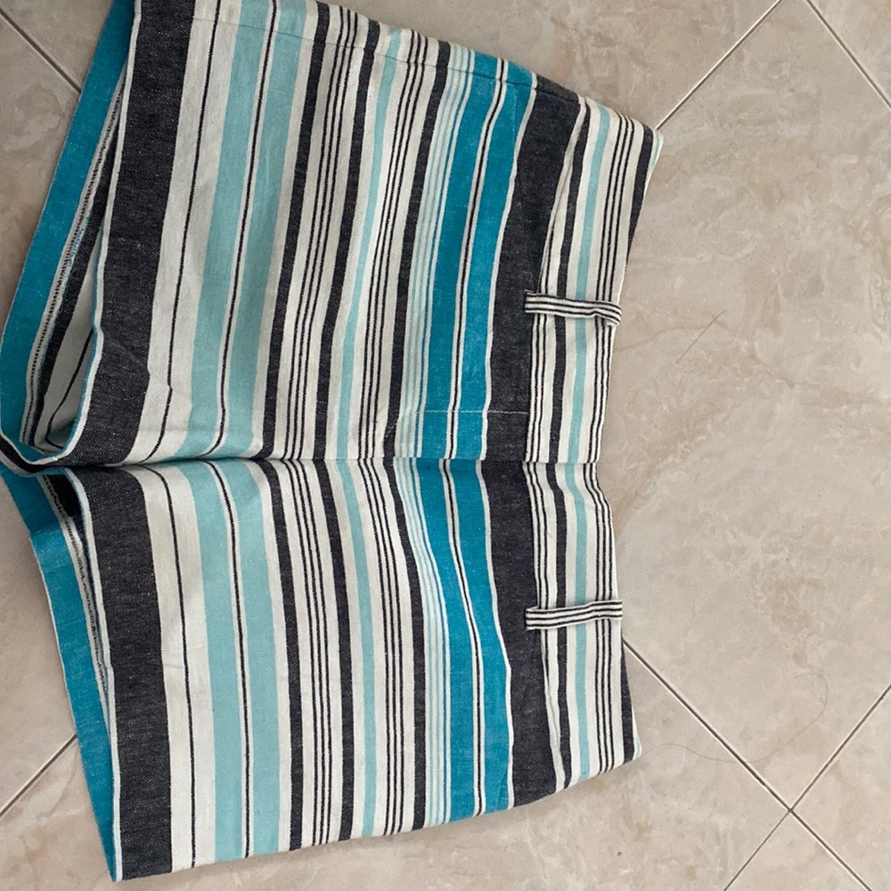 Ann Taylor petite shorts white, blue and water colored strips .